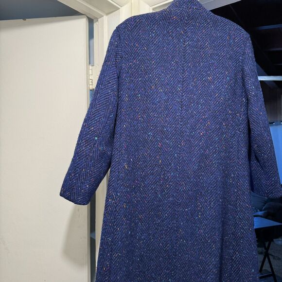 Vintage 60s/70’s Blue 100% Wool Speckled Multi Colored Long Coat Size Medium 8 - Picture 8 of 12